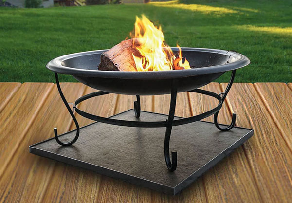fire pit on a wooden deck